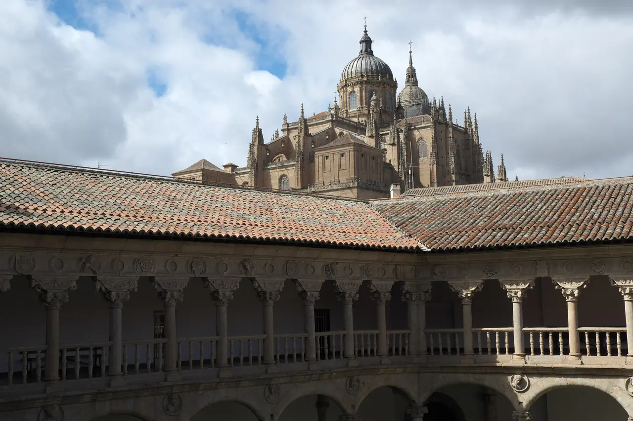 La cúpula de la Catedral Nueva asomando sobre los tejados del claustro